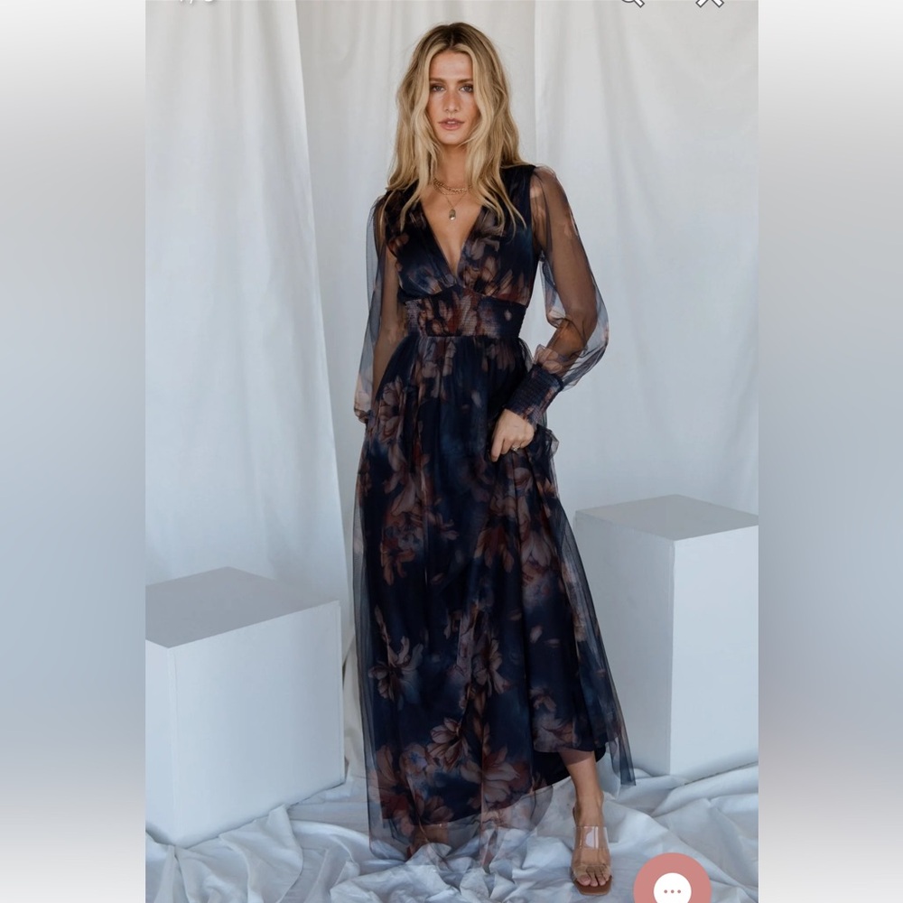 Baltic Born Layla Tulle Maxi Dress | Dark Blue Floral